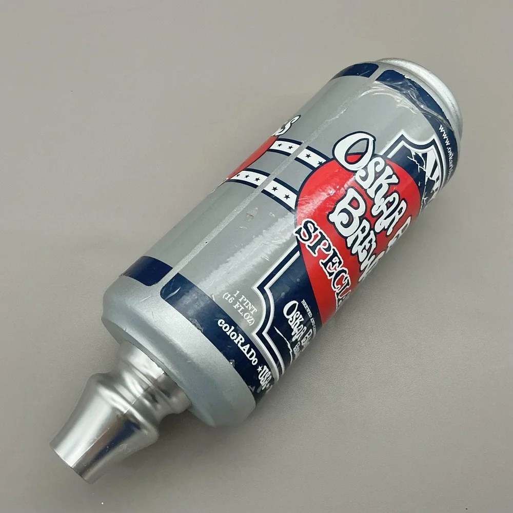 Oskar Blues Brewery Specialty Draft Beer Tap Handle 1 Pint Can Silver Red Blue